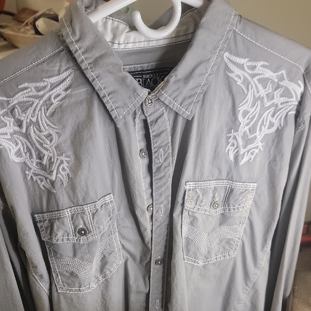 Buckle Gray Button-Up Shirt